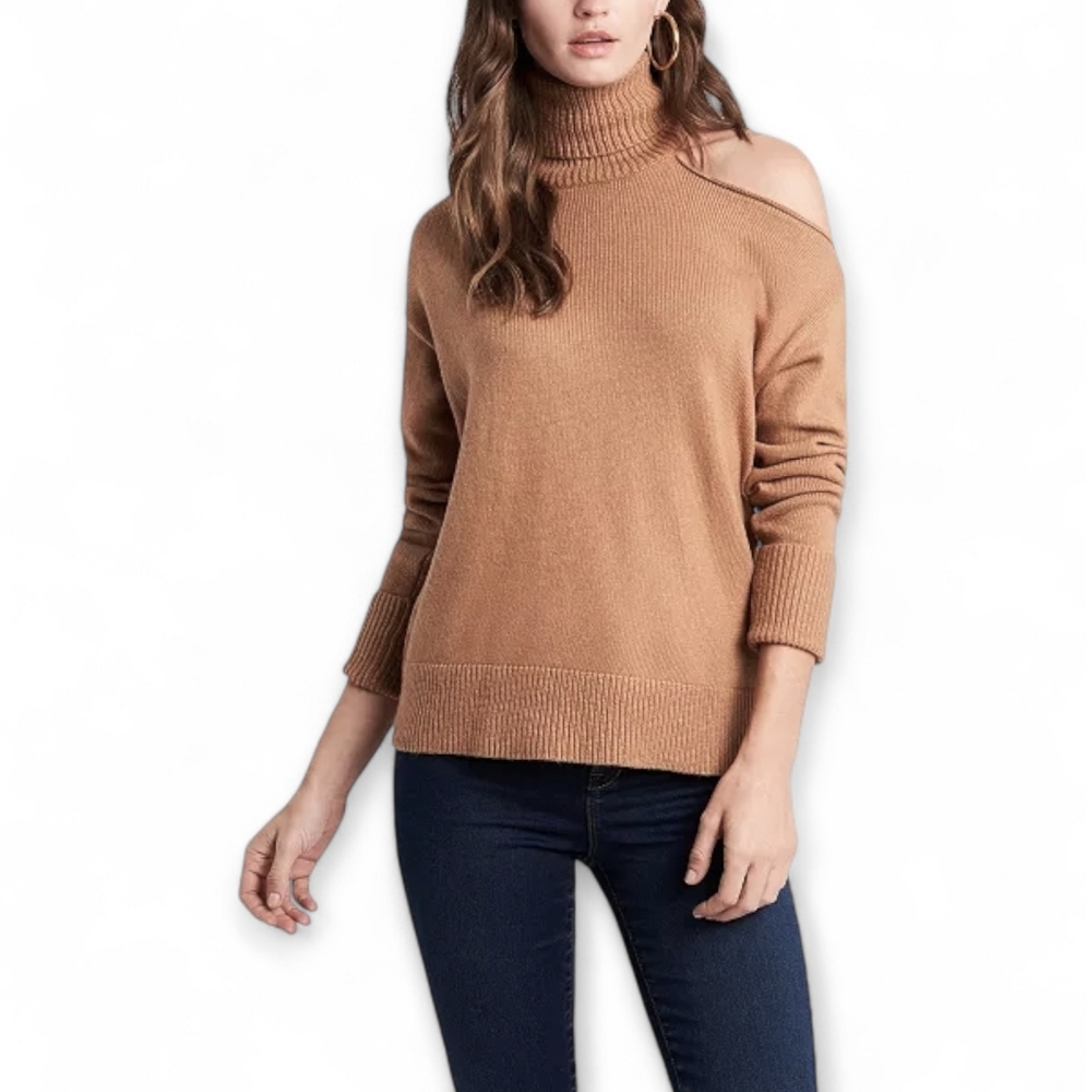 1.State Cold Shoulder Tan Turtleneck Cuff Sleeve Sweater Size XXL 18